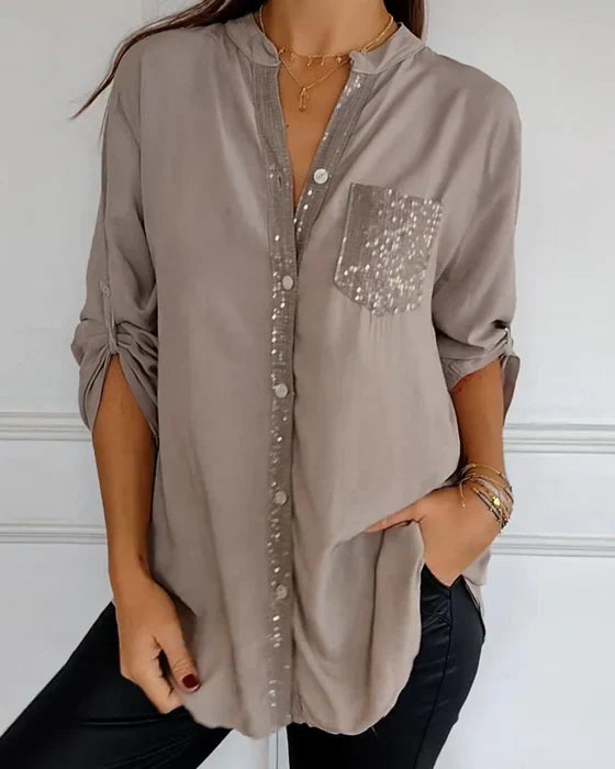 Bezaubernd leger – Paillettenknopf-Bluse für deinen Glamour-Moment